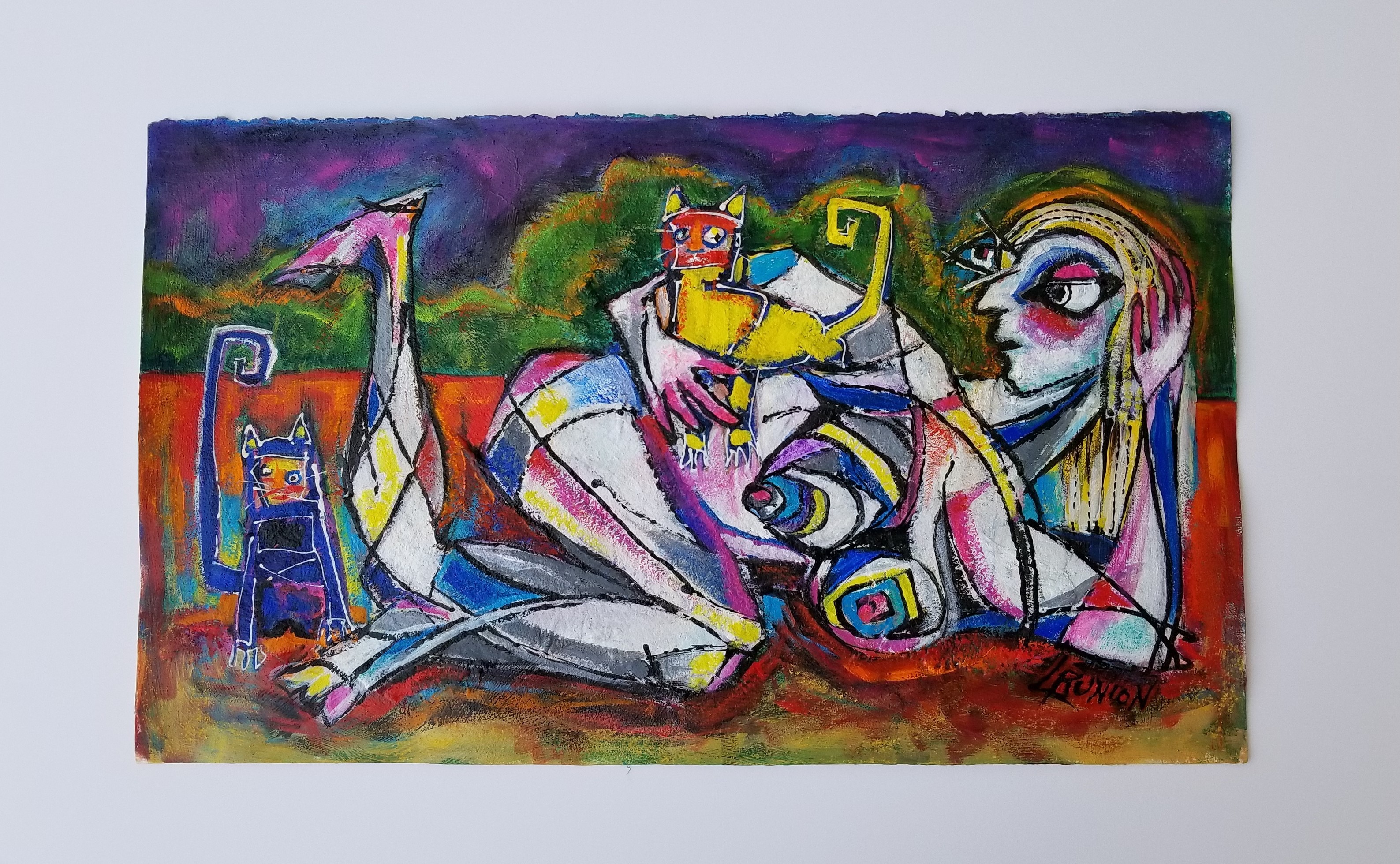 RECLINING NUDE WITH 2 CATS