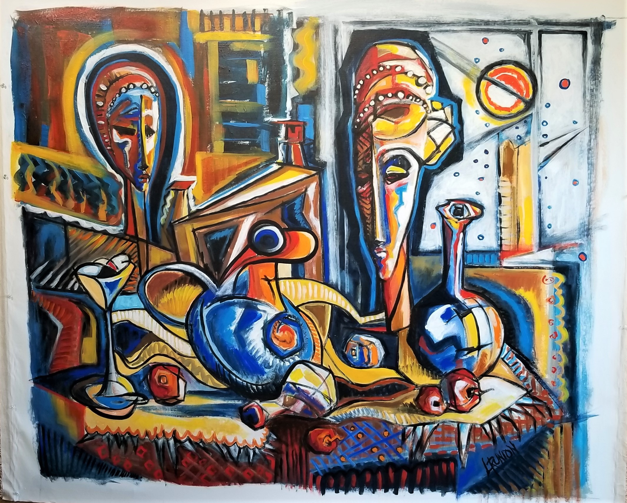 Still life with two African busts